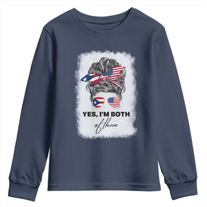 Yes I’m Both Puerto Rican American Youth Sweatshirt Messy Bun Boricua Woman Pride TS10 Navy Print Your Wear