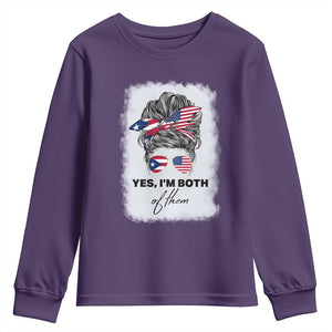Yes I’m Both Puerto Rican American Youth Sweatshirt Messy Bun Boricua Woman Pride TS10 Purple Print Your Wear