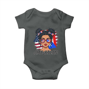 Puerto Rican American Girl Baby Onesie AME-RICAN Boricua Pride TS10 Dark Heather Print Your Wear