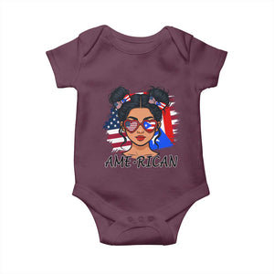 Puerto Rican American Girl Baby Onesie AME-RICAN Boricua Pride TS10 Maroon Print Your Wear
