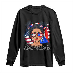 Puerto Rican American Girl Long Sleeve Shirt AME-RICAN Boricua Pride TS10 Black Print Your Wear