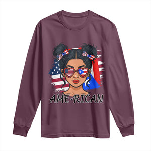 Puerto Rican American Girl Long Sleeve Shirt AME-RICAN Boricua Pride TS10 Maroon Print Your Wear