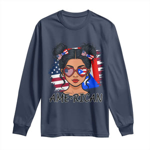 Puerto Rican American Girl Long Sleeve Shirt AME-RICAN Boricua Pride TS10 Navy Print Your Wear