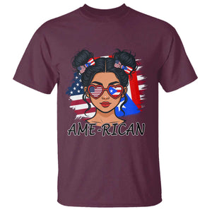 Puerto Rican American Girl T Shirt AME-RICAN Boricua Pride TS10 Maroon Print Your Wear