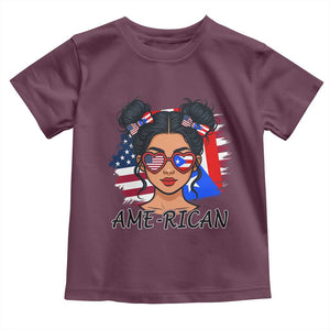Puerto Rican American Girl Toddler T Shirt AME-RICAN Boricua Pride TS10 Maroon Print Your Wear