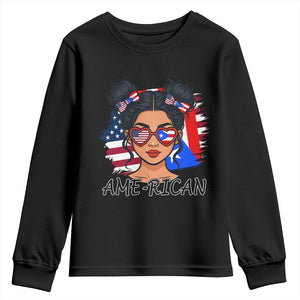 Puerto Rican American Girl Youth Sweatshirt AME-RICAN Boricua Pride TS10 Black Print Your Wear
