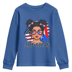 Puerto Rican American Girl Youth Sweatshirt AME-RICAN Boricua Pride TS10 Royal Blue Print Your Wear