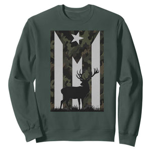 Deer Hunting Camo Puerto Rican Flag Sweatshirt Boricua Hunters TS10 Dark Forest Green Print Your Wear