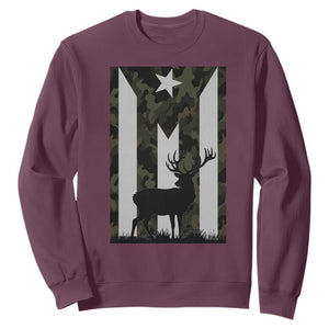 Deer Hunting Camo Puerto Rican Flag Sweatshirt Boricua Hunters TS10 Maroon Print Your Wear