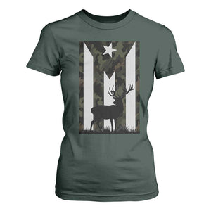 Deer Hunting Camo Puerto Rican Flag T Shirt For Women Boricua Hunters TS10 Dark Forest Green Print Your Wear
