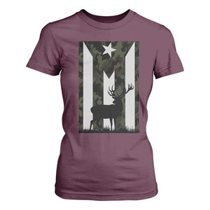 Deer Hunting Camo Puerto Rican Flag T Shirt For Women Boricua Hunters TS10 Maroon Print Your Wear