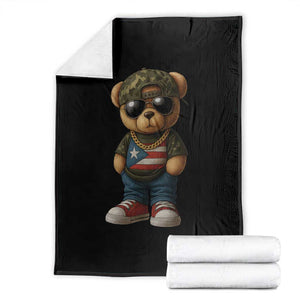 Camo Teddy Bear Puerto Rico Flag Throw Blanket Camouflage Rican Boricua TS10 Black Print Your Wear
