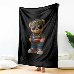 Camo Teddy Bear Puerto Rico Flag Throw Blanket Camouflage Rican Boricua TS10 Print Your Wear