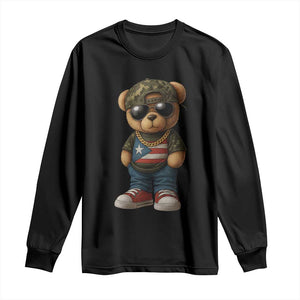 Camo Teddy Bear Puerto Rico Flag Long Sleeve Shirt Camouflage Rican Boricua TS10 Black Print Your Wear