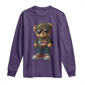 Camo Teddy Bear Puerto Rico Flag Long Sleeve Shirt Camouflage Rican Boricua TS10 Purple Print Your Wear