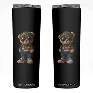 Camo Teddy Bear Puerto Rico Flag Skinny Tumbler Camouflage Rican Boricua TS10 Black Print Your Wear