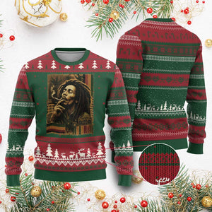 Vintage Marley Guitarist Ugly Christmas Sweater Rastaman Rastafari Music Vibes Only Rasta Jamaica Reggae TS10 Red Green Print Your Wear