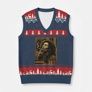 Vintage Marley Guitarist V-Neck Knit Sweater Vest Rastaman Rastafari Music Vibes Only Rasta Jamaica Reggae TS10 Navy Red Print Your Wear