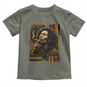 Vintage Marley Guitarist Toddler T Shirt Rastaman Rastafari Music Vibes Only Rasta Jamaica Reggae TS10 Military Green Print Your Wear