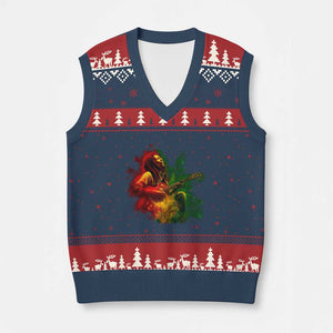 Marley Guitarist V-Neck Knit Sweater Vest Smoke Cannabis Leaf 420 Rastafari Rasta Reggae Music TS10 Navy Red Print Your Wear