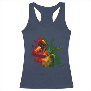 Marley Guitarist Racerback Tank Top Smoke Cannabis Leaf 420 Rastafari Rasta Reggae Music TS10 Navy Print Your Wear