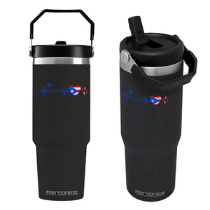 Puerto Rico Flag Flip Straw Tumbler Heartbeat EKG Pulse Boricua Pride Summer Beach TS10 One Size: 30 oz Black Print Your Wear
