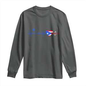 Puerto Rico Flag Long Sleeve Shirt Heartbeat EKG Pulse Boricua Pride Summer Beach TS10 Dark Heather Print Your Wear