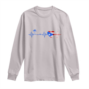 Puerto Rico Flag Long Sleeve Shirt Heartbeat EKG Pulse Boricua Pride Summer Beach TS10 Ice Gray Print Your Wear