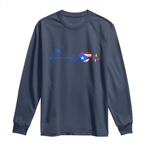 Puerto Rico Flag Long Sleeve Shirt Heartbeat EKG Pulse Boricua Pride Summer Beach TS10 Navy Print Your Wear