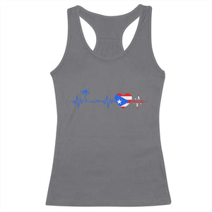 Puerto Rico Flag Racerback Tank Top Heartbeat EKG Pulse Boricua Pride Summer Beach TS10 Charcoal Print Your Wear