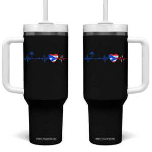 Puerto Rico Flag Tumbler With Handle Heartbeat EKG Pulse Boricua Pride Summer Beach TS10 One Size: 40 oz Black Print Your Wear