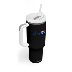 Puerto Rico Flag Tumbler With Handle Heartbeat EKG Pulse Boricua Pride Summer Beach TS10 Print Your Wear