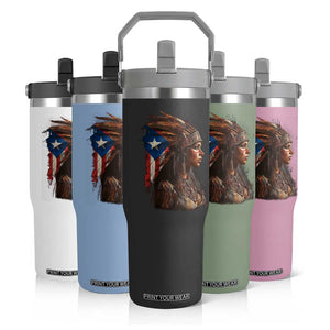Puerto Rico Taino Warrior Woman Flip Straw Tumbler Boricua Pride TS10 Print Your Wear