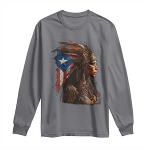 Puerto Rico Taino Warrior Woman Long Sleeve Shirt Boricua Pride TS10 Charcoal Print Your Wear
