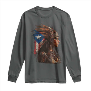 Puerto Rico Taino Warrior Woman Long Sleeve Shirt Boricua Pride TS10 Dark Heather Print Your Wear
