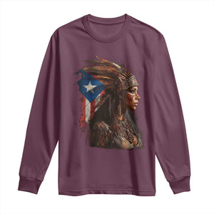 Puerto Rico Taino Warrior Woman Long Sleeve Shirt Boricua Pride TS10 Maroon Print Your Wear
