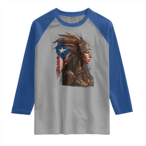 Puerto Rico Taino Warrior Woman Raglan Shirt Boricua Pride TS10 Sport Gray Royal Print Your Wear