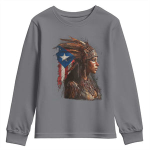 Puerto Rico Taino Warrior Woman Youth Sweatshirt Boricua Pride TS10 Charcoal Print Your Wear