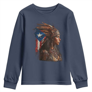 Puerto Rico Taino Warrior Woman Youth Sweatshirt Boricua Pride TS10 Navy Print Your Wear