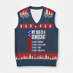 My Dog Is A Democrat Funny Political Satire V-Neck Knit Sweater Vest Patriotic Dog Lover Graphic Subtle FDT Humor TS10 Navy Red Print Your Wear
