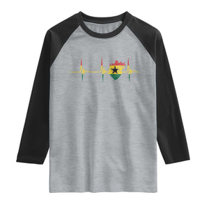Heart Ghana Flag Raglan Shirt Heartbeat EKG Pulse Proud Ghanaian