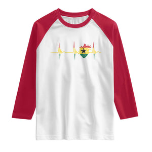 Heart Ghana Flag Raglan Shirt Heartbeat EKG Pulse Proud Ghanaian