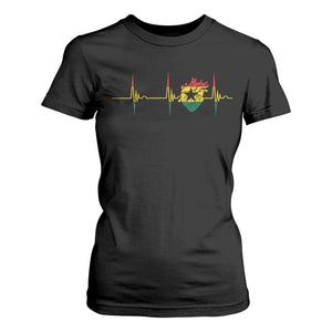 Heart Ghana Flag T Shirt For Women Heartbeat EKG Pulse Proud Ghanaian