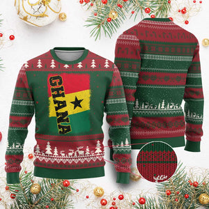 Vintage Distressed Ghana Flag Ugly Christmas Sweater Ghanaian Heritage Africa Ghanese Roots