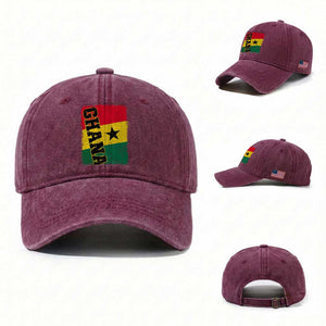 Vintage Distressed Ghana Flag Washed Cotton Baseball Cap Ghanaian Heritage Africa Ghanese Roots