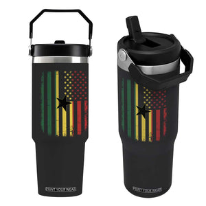 Ghana American Flag Flip Straw Tumbler Vintage Ghanaian Pride Heritage Graphic for Ghanaian Americans