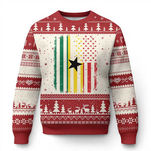 Ghana American Flag Ugly Christmas Sweater Vintage Ghanaian Pride Heritage Graphic for Ghanaian Americans