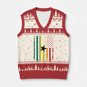 Ghana American Flag V-Neck Knit Sweater Vest Vintage Ghanaian Pride Heritage Graphic for Ghanaian Americans