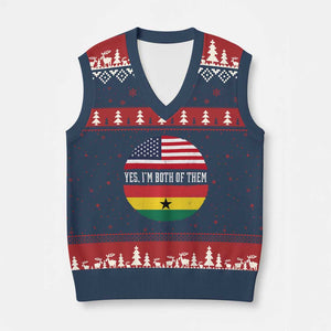 Half American Half Ghanaian V-Neck Knit Sweater Vest Pride Ghanese Roots USA Flag Ghana Heritage Yes Im Both Of Them