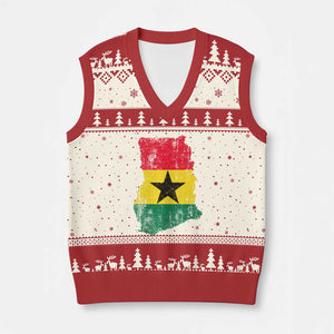 Vintage Ghana Map Flag V-Neck Knit Sweater Vest Distressed Proud Ghanaian Heritage African Pride